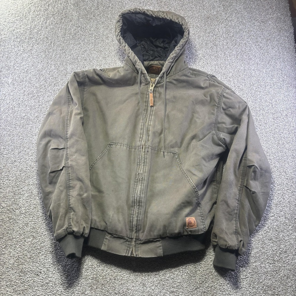 Berne Jacket Mens Large Brown Hooded Canvas Bomber Full Zip Workwear HJ23MGN